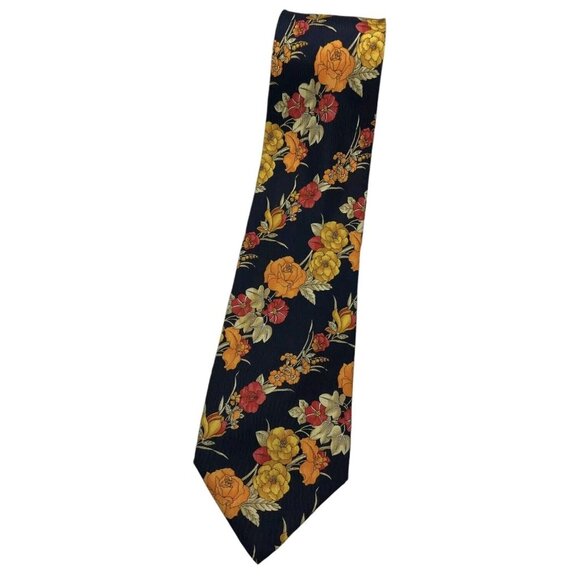 GIORGIO REDAELLI Men's 100% Silk Necktie LUXURY Tie XL Navy Floral W:3.8" EUC - Picture 1 of 4